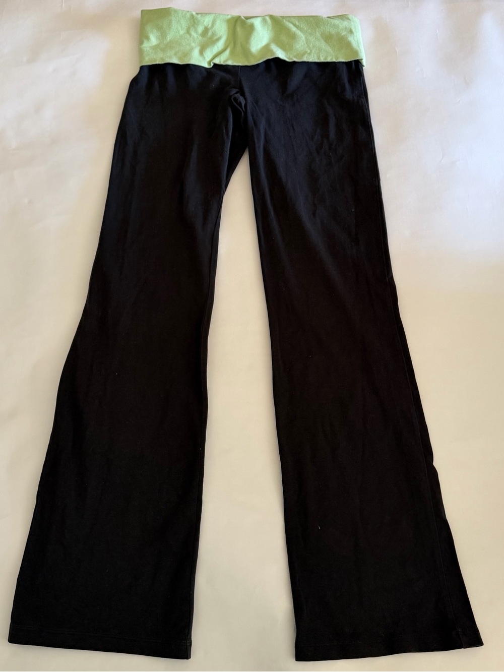 Victoria's Secret Black Flare Yoga Pants with Light Green Waistband